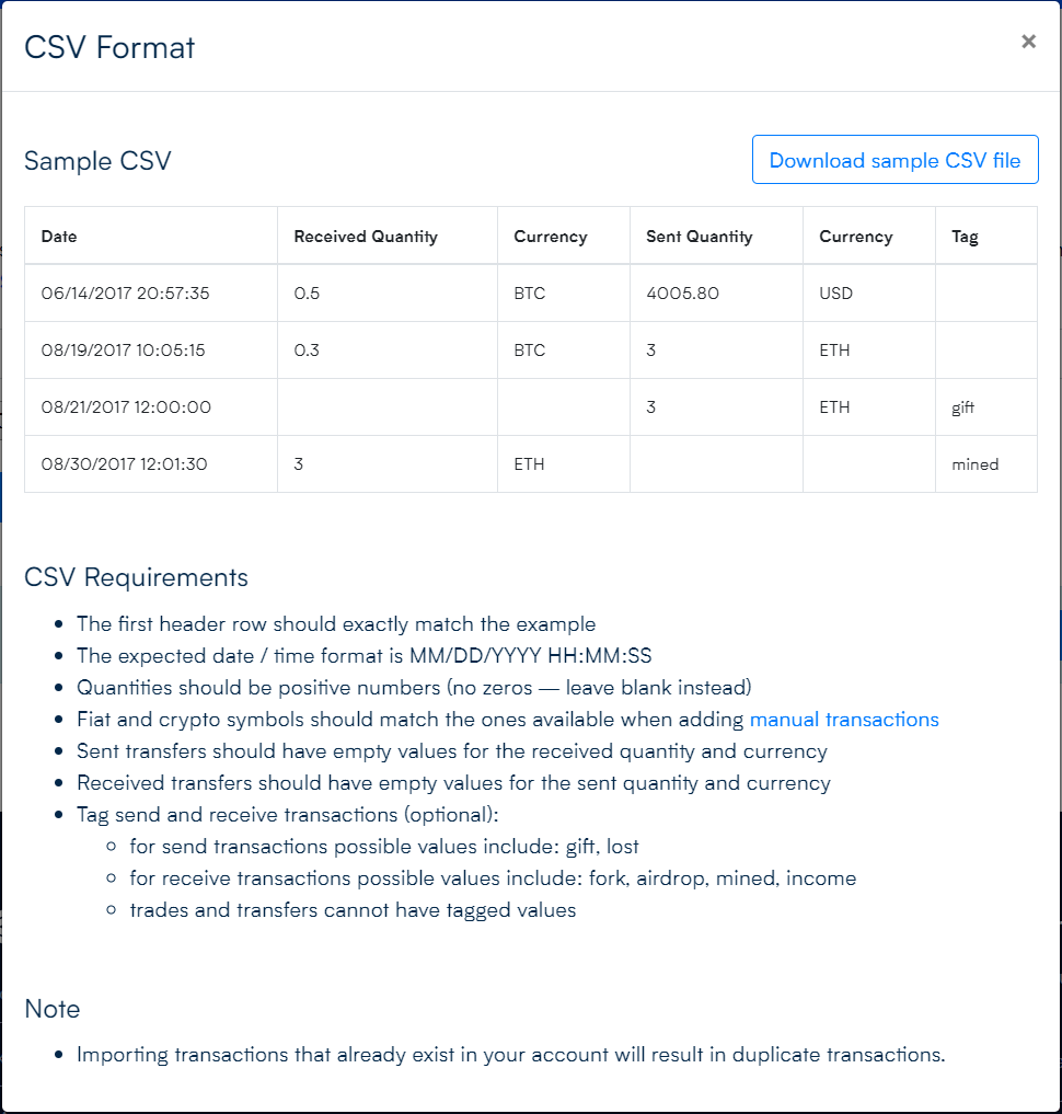 CoinTracker.Io CSV Import Instructions