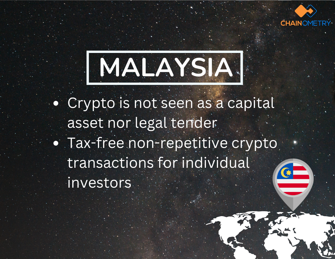 MALAYSIA: Crypto is not seen as a capital asset nor legal tender, Tax-free non-repetitive crypto transactions for individual investors