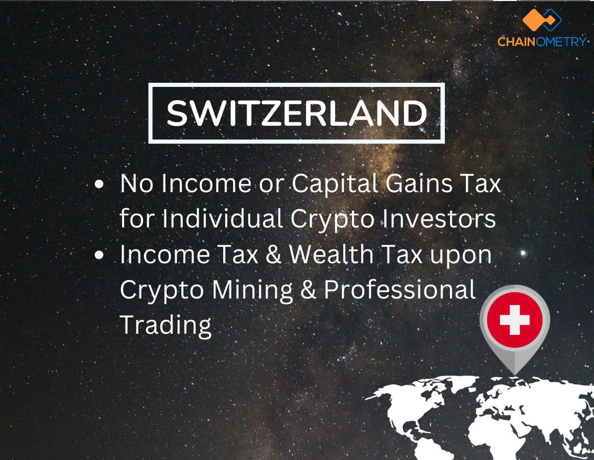 SWITZERLAND: No Income or Capital Gains Tax for Individual Crypto Investors, Income Tax & Wealth Tax upon Crypto Mining & Professional Trading