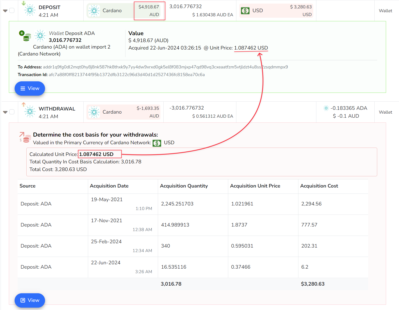 Automatic Cost Base Detection Ada