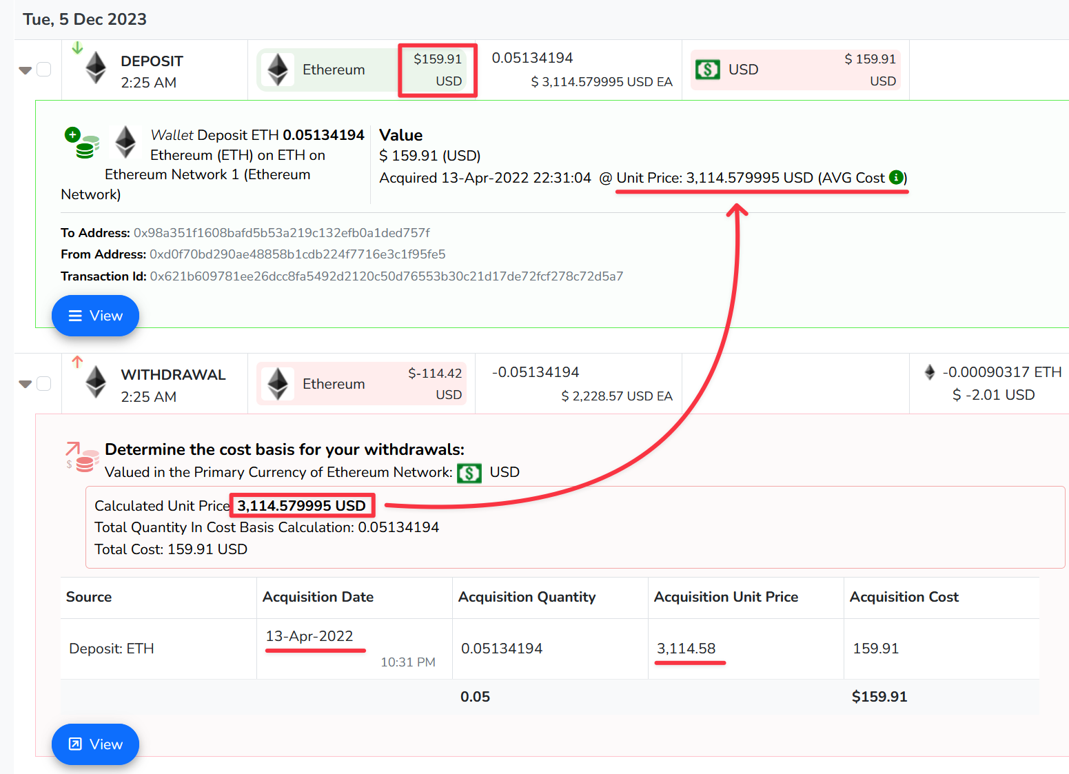 Automatic Cost Base Detection Eth